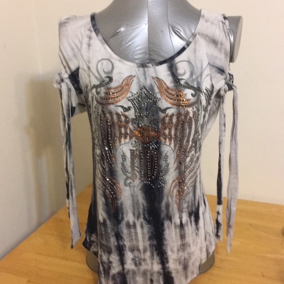 Harley-Davidson Tops - Harley Davidson cold shoulder Tie shirt